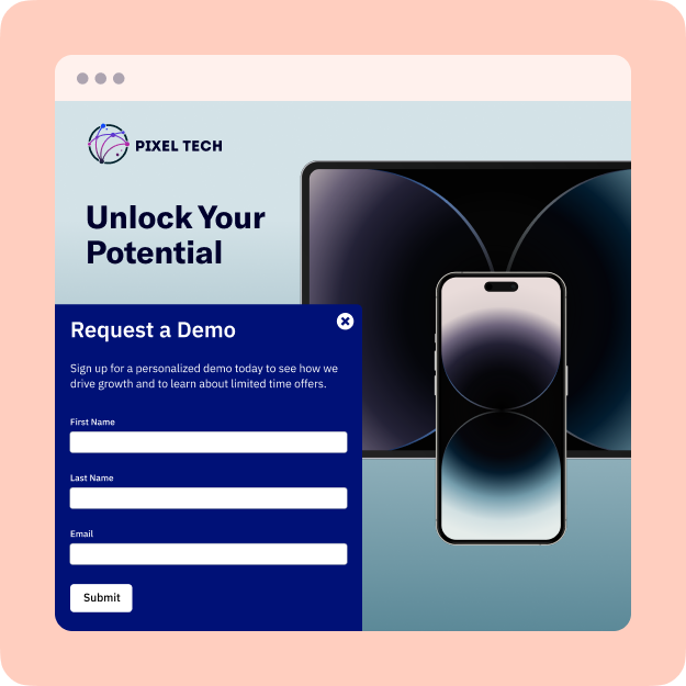 Example of a form in a floating box with a dark blue background.